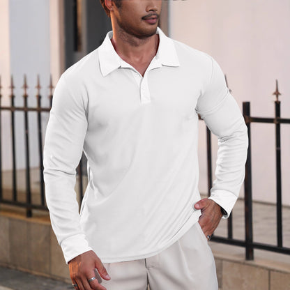 Mens Waffle Collar Long Sleeve Polo Shirt