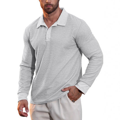 Mens Waffle Collar Long Sleeve Polo Shirt