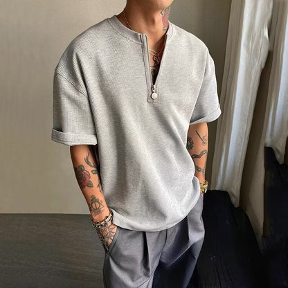 Mens Waffle Half Zip Henley Shirt