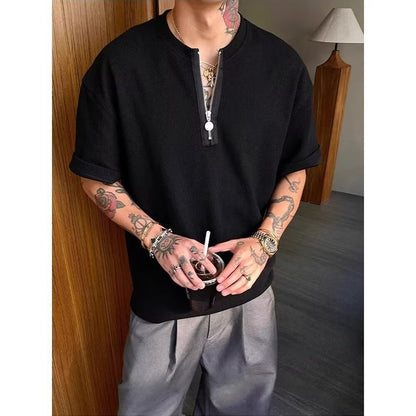 Mens Waffle Half Zip Henley Shirt