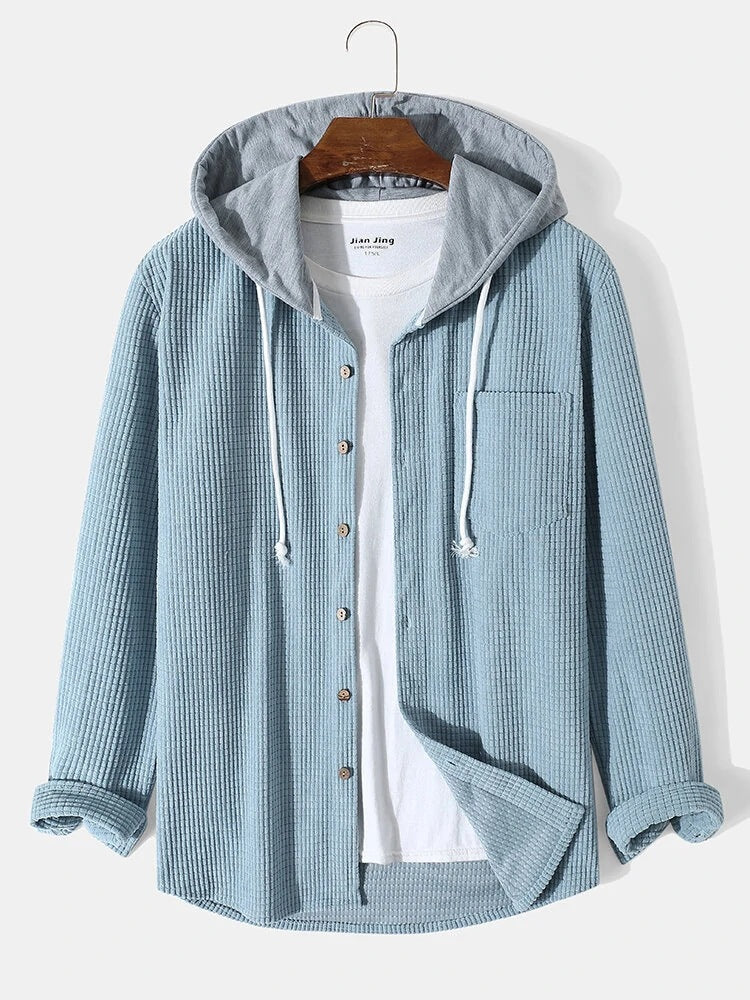 Mens Waffle Knit Hooded Sweatshirt
