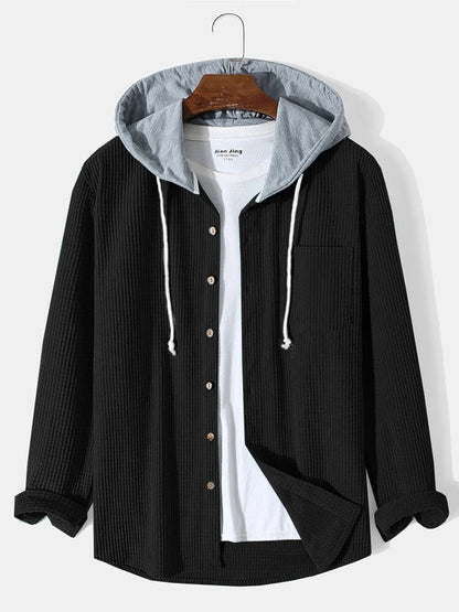 Mens Waffle Knit Hooded Sweatshirt