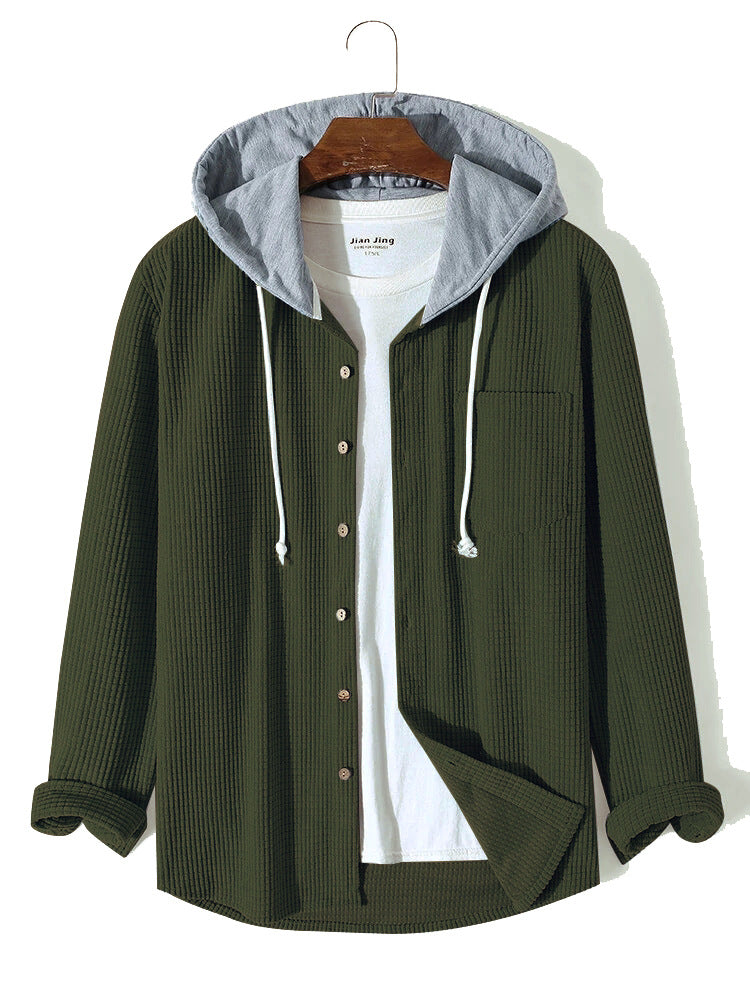 Mens Waffle Knit Hooded Sweatshirt