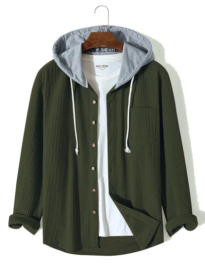 Mens Waffle Knit Hooded Sweatshirt