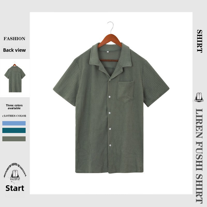 Mens Waffle Texture Short Sleeve Shirt