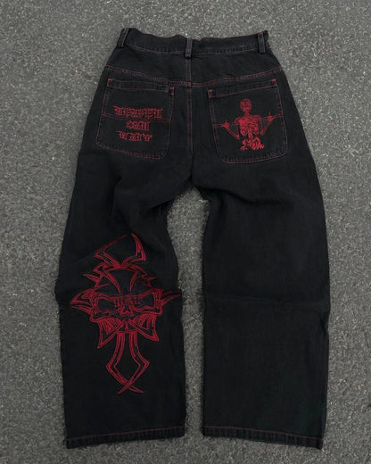 Mens Washed Cotton Wide Leg Jeans