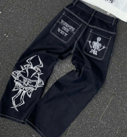 Mens Washed Cotton Wide Leg Jeans