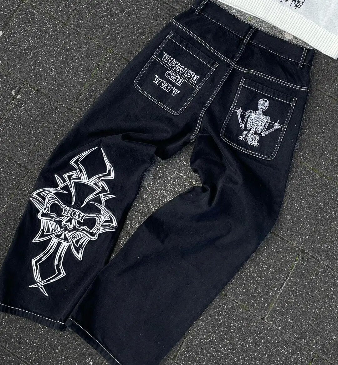 Mens Washed Cotton Wide Leg Jeans