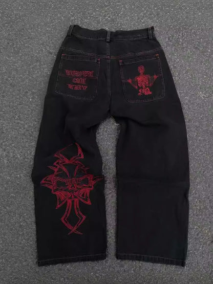 Mens Washed Cotton Wide Leg Jeans