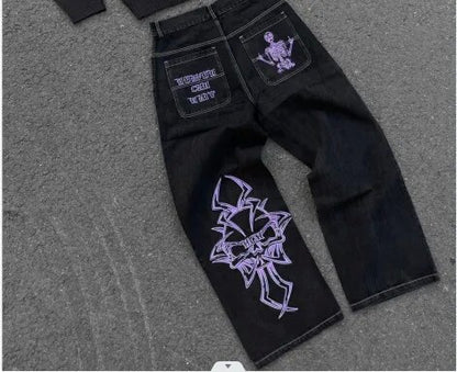 Mens Washed Cotton Wide Leg Jeans