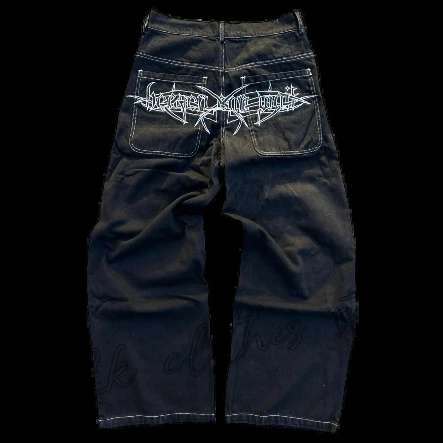 Mens Washed Cotton Wide Leg Jeans