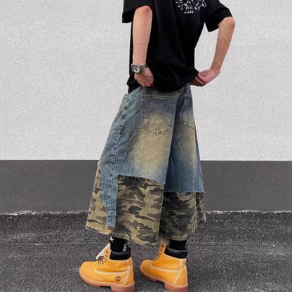 Mens Washed Denim Shorts High Waist Cropped Distressed Style
