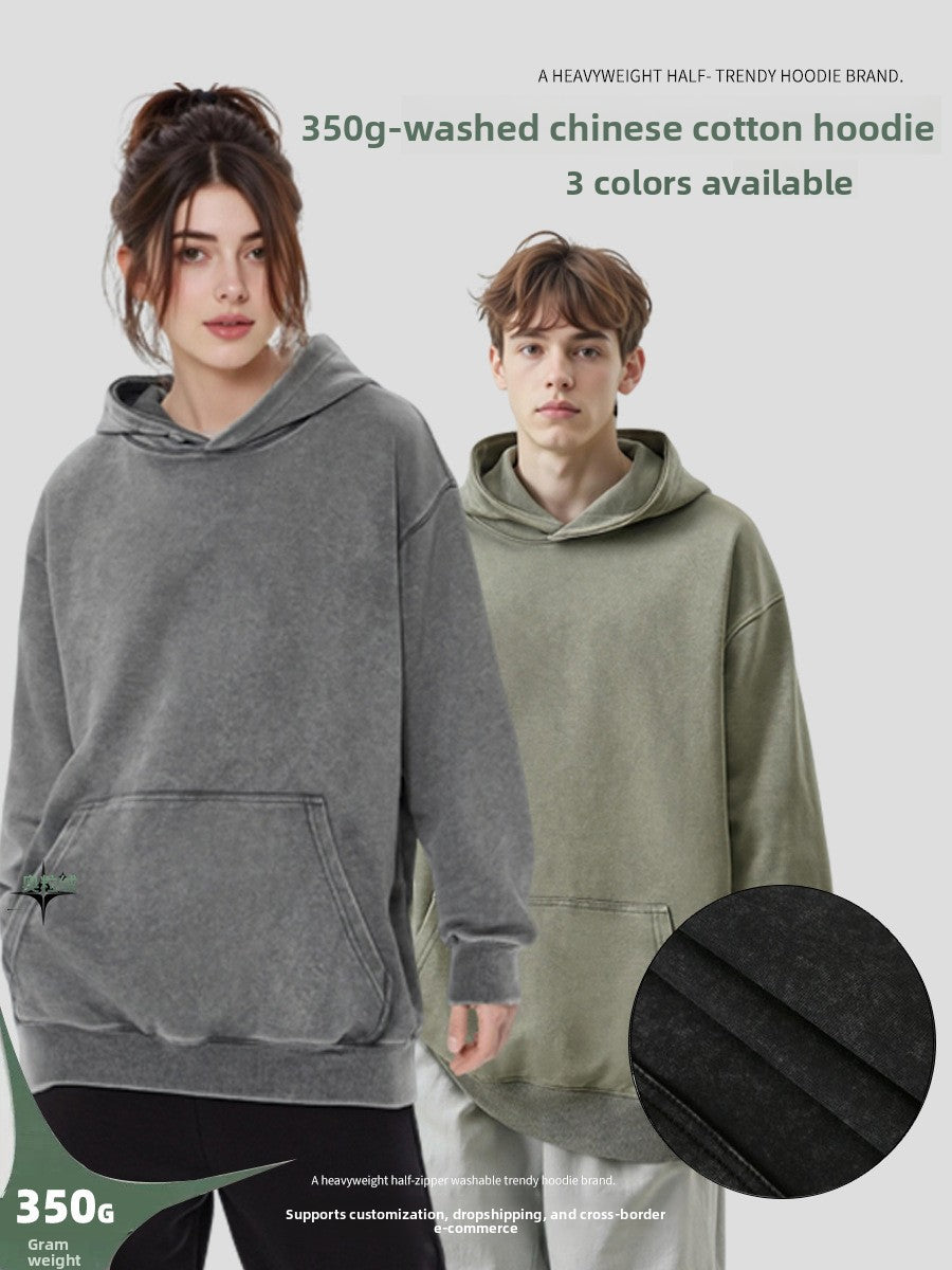 Mens Washed Distressed Hooded Sweatshirt