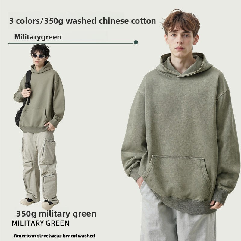 Mens Washed Distressed Hooded Sweatshirt