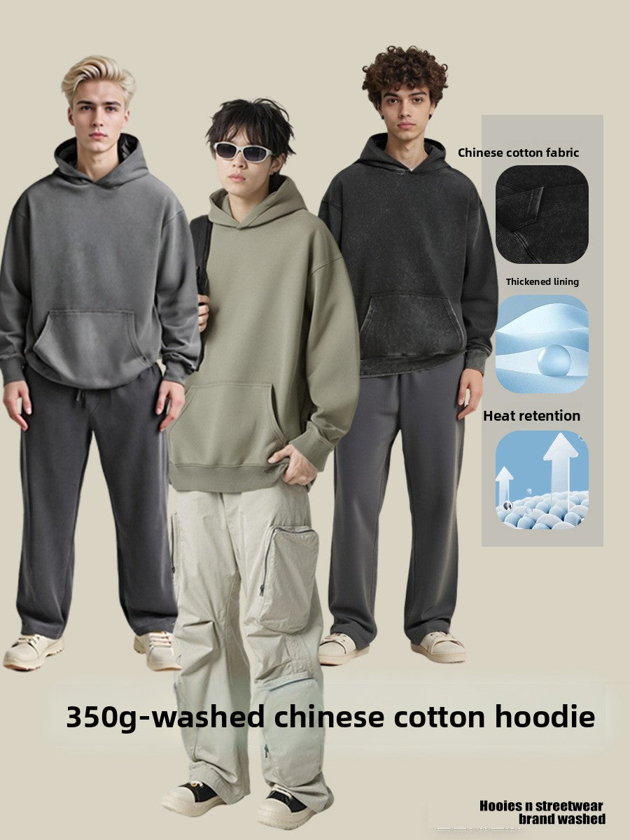 Mens Washed Distressed Hooded Sweatshirt