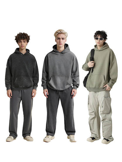 Mens Washed Distressed Hooded Sweatshirt