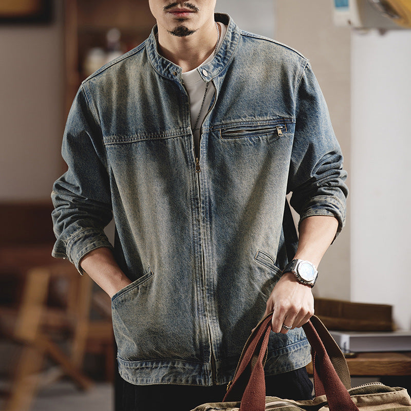 Mens Washed Vintage Denim Workwear Jacket