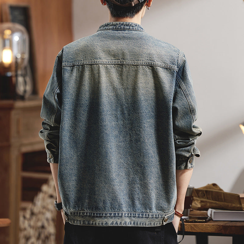 Mens Washed Vintage Denim Workwear Jacket