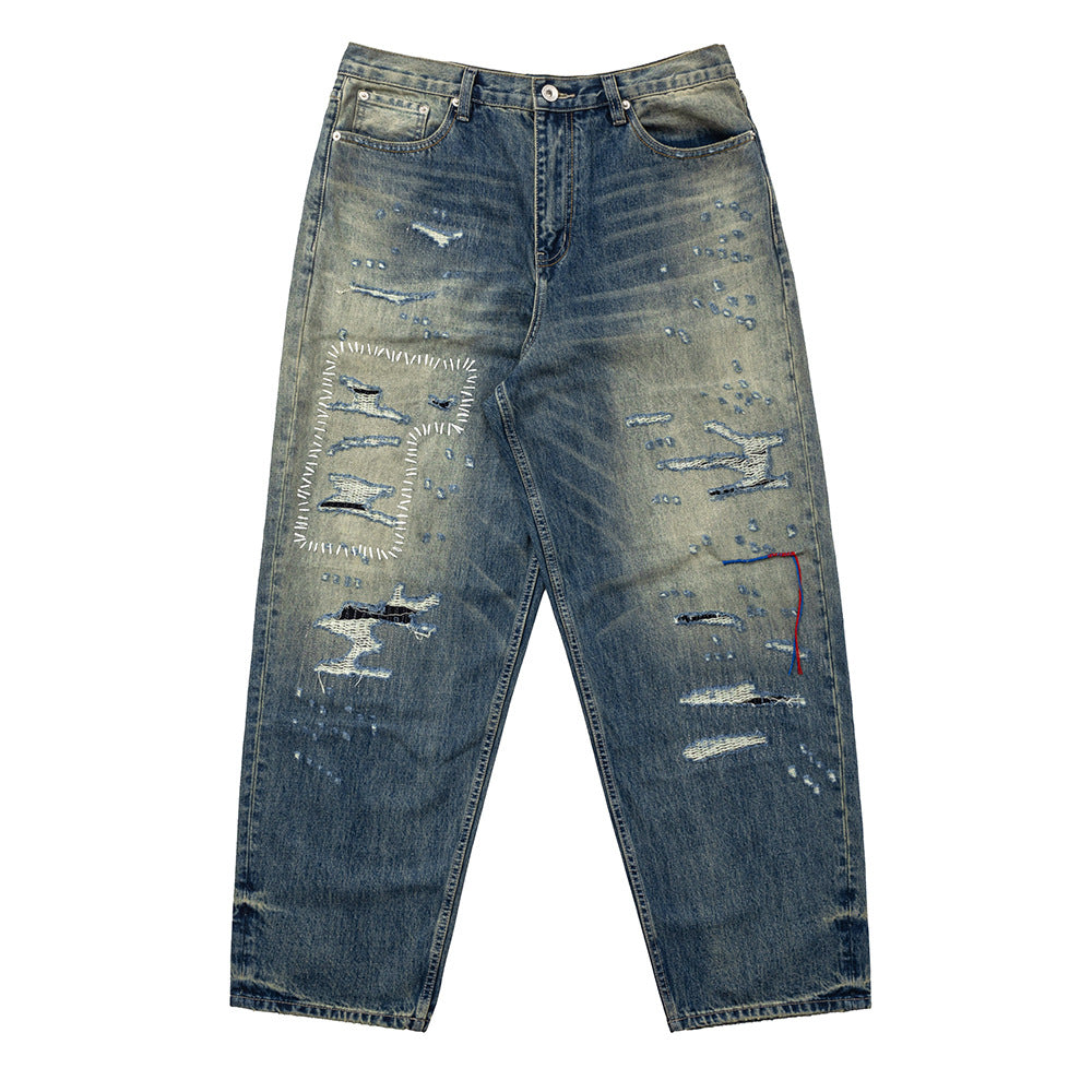 Mens Wide Leg Denim Trousers