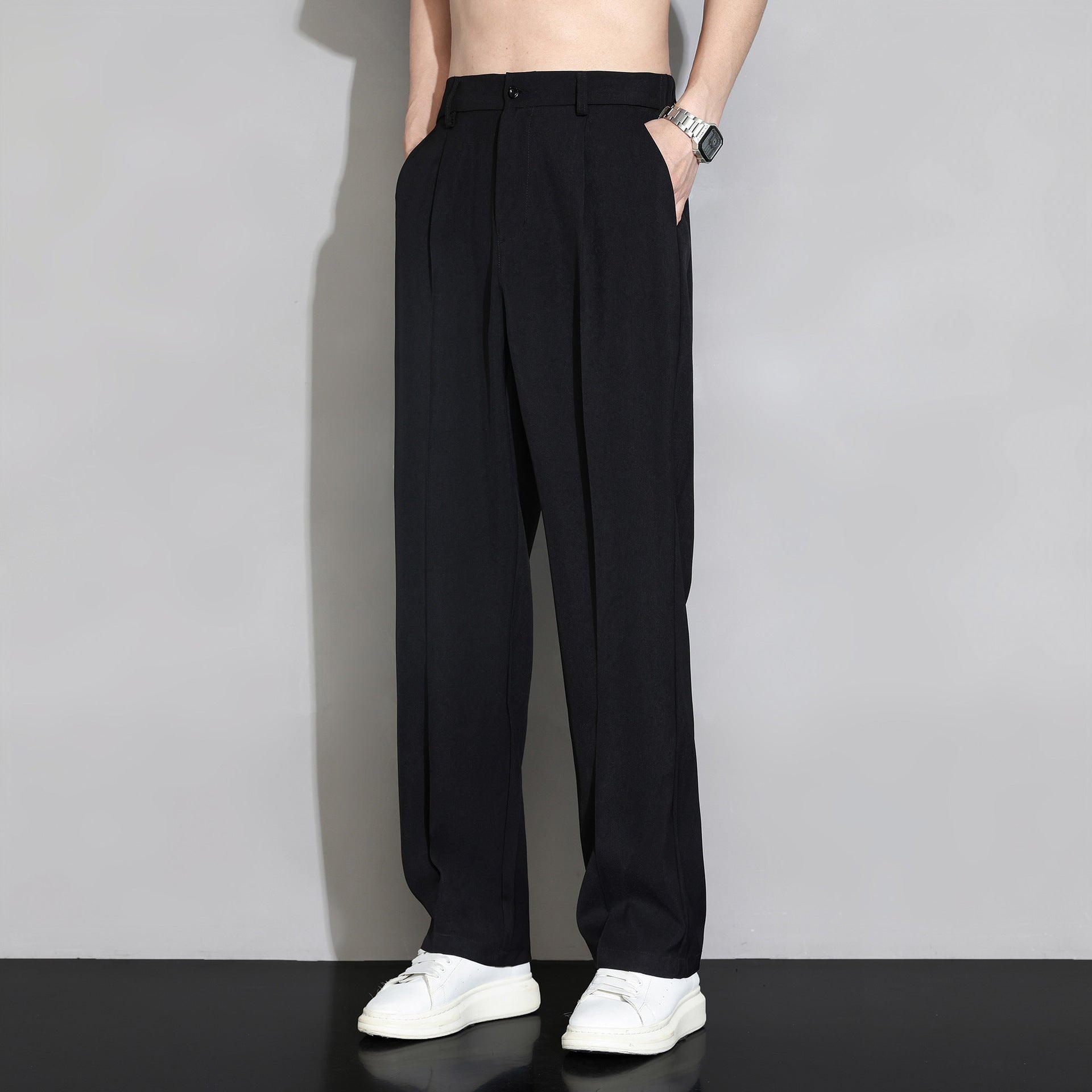 Mens Wide Leg Straight Casual Trousers