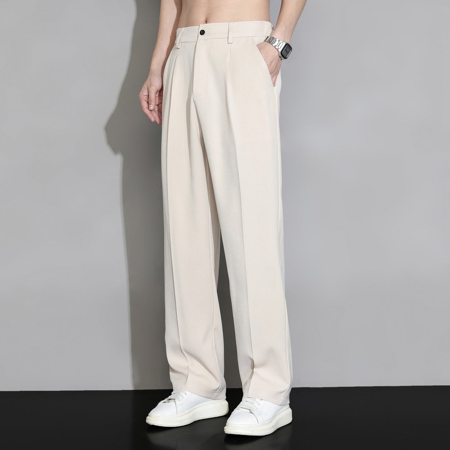 Mens Wide Leg Straight Casual Trousers