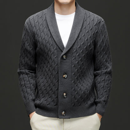Mens Wool Blend Jacquard Sweater Coat