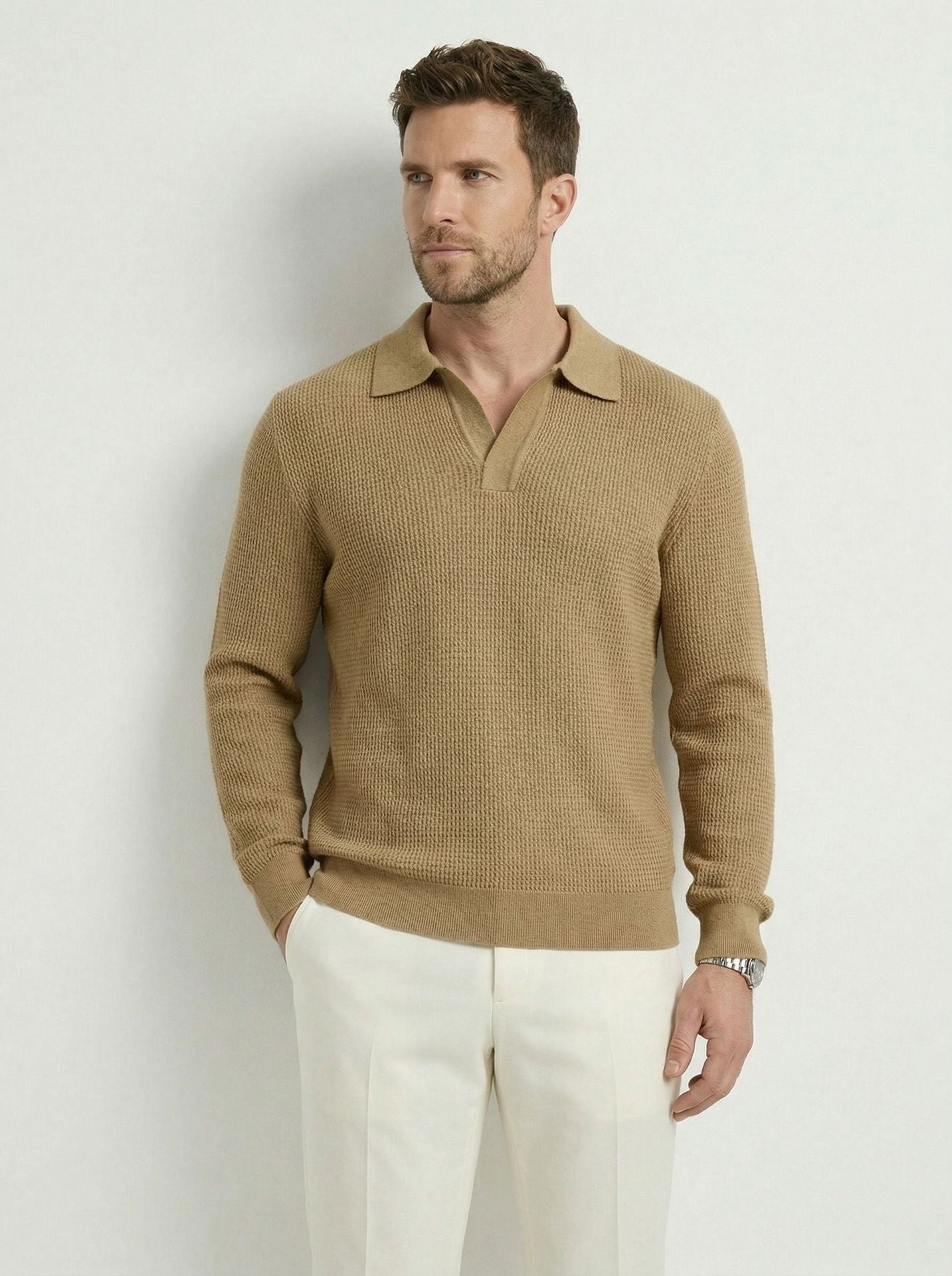 Mens Wool Blend Seagull Collar Knit Sweater