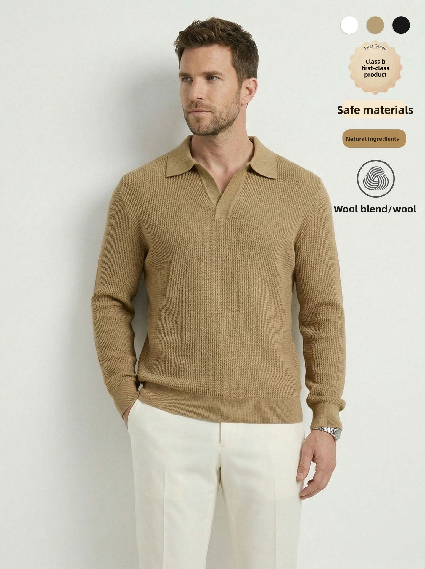 Mens Wool Blend Seagull Collar Knit Sweater