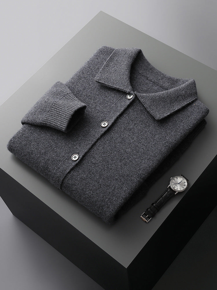 Mens Wool Cardigan Long Sleeve Retro Pocket