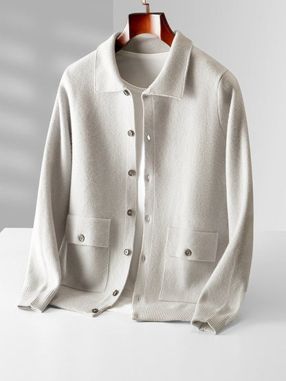 Mens Wool Cardigan Long Sleeve Retro Pocket