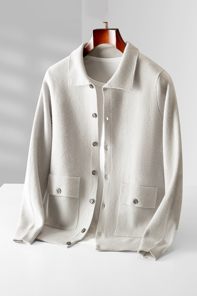 Mens Wool Cardigan Long Sleeve Retro Pocket