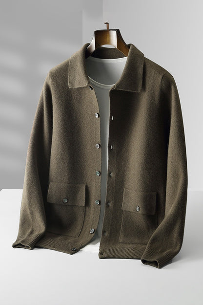 Mens Wool Cardigan Long Sleeve Retro Pocket