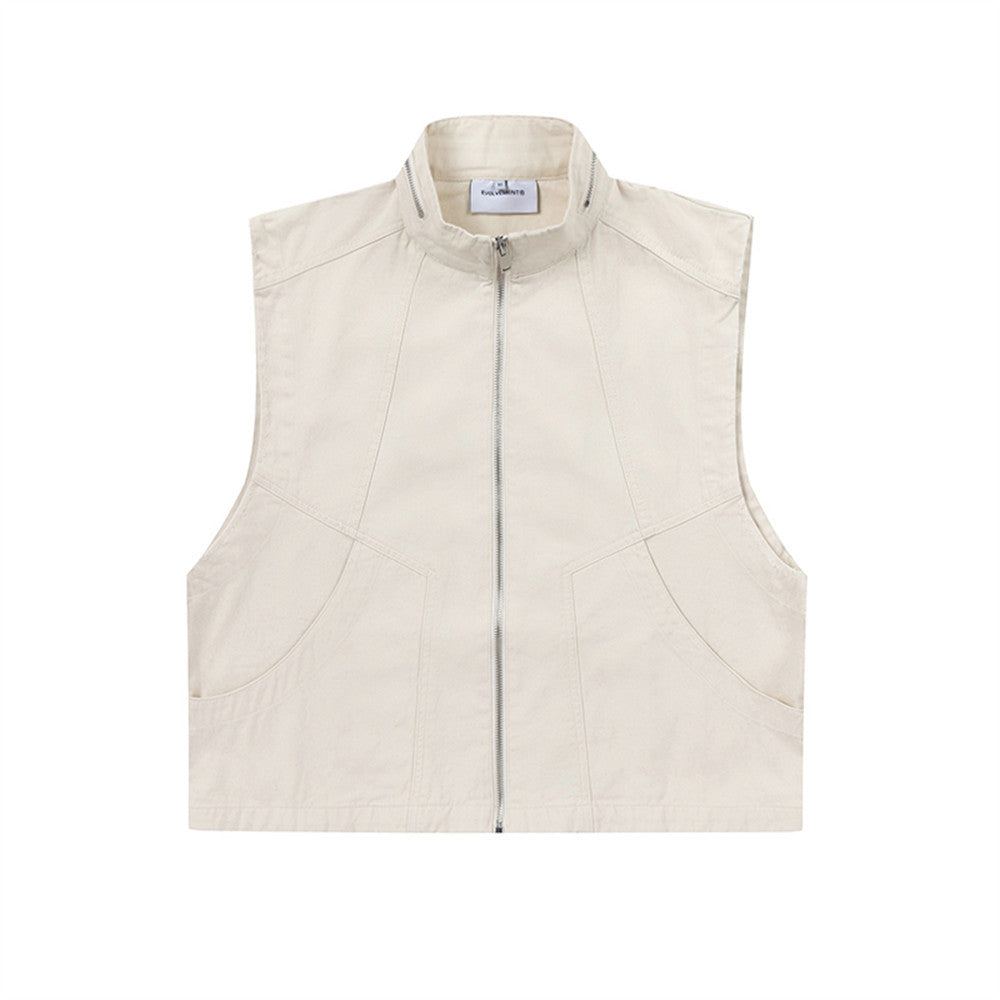 Mens Workwear Vest Stand Collar Zipper Cardigan