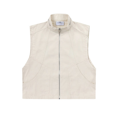 Mens Workwear Vest Stand Collar Zipper Cardigan