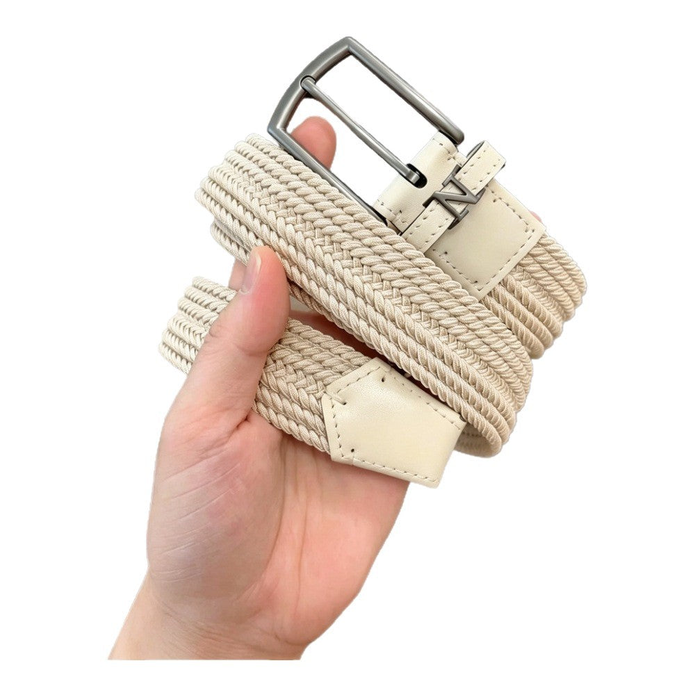 Mens Woven Elastic Leather Belt