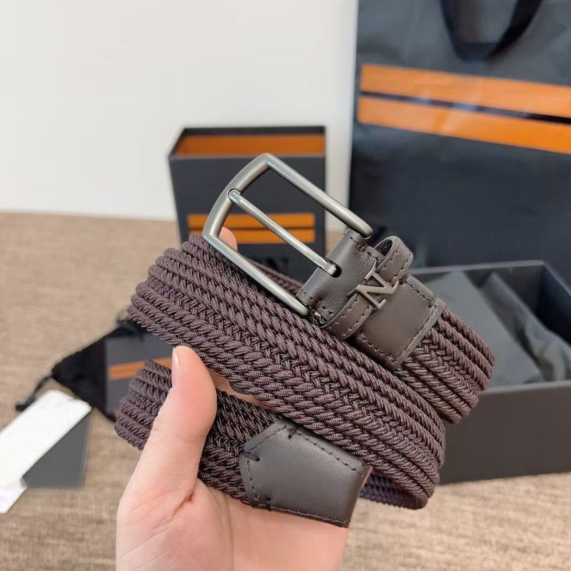 Mens Woven Elastic Leather Belt