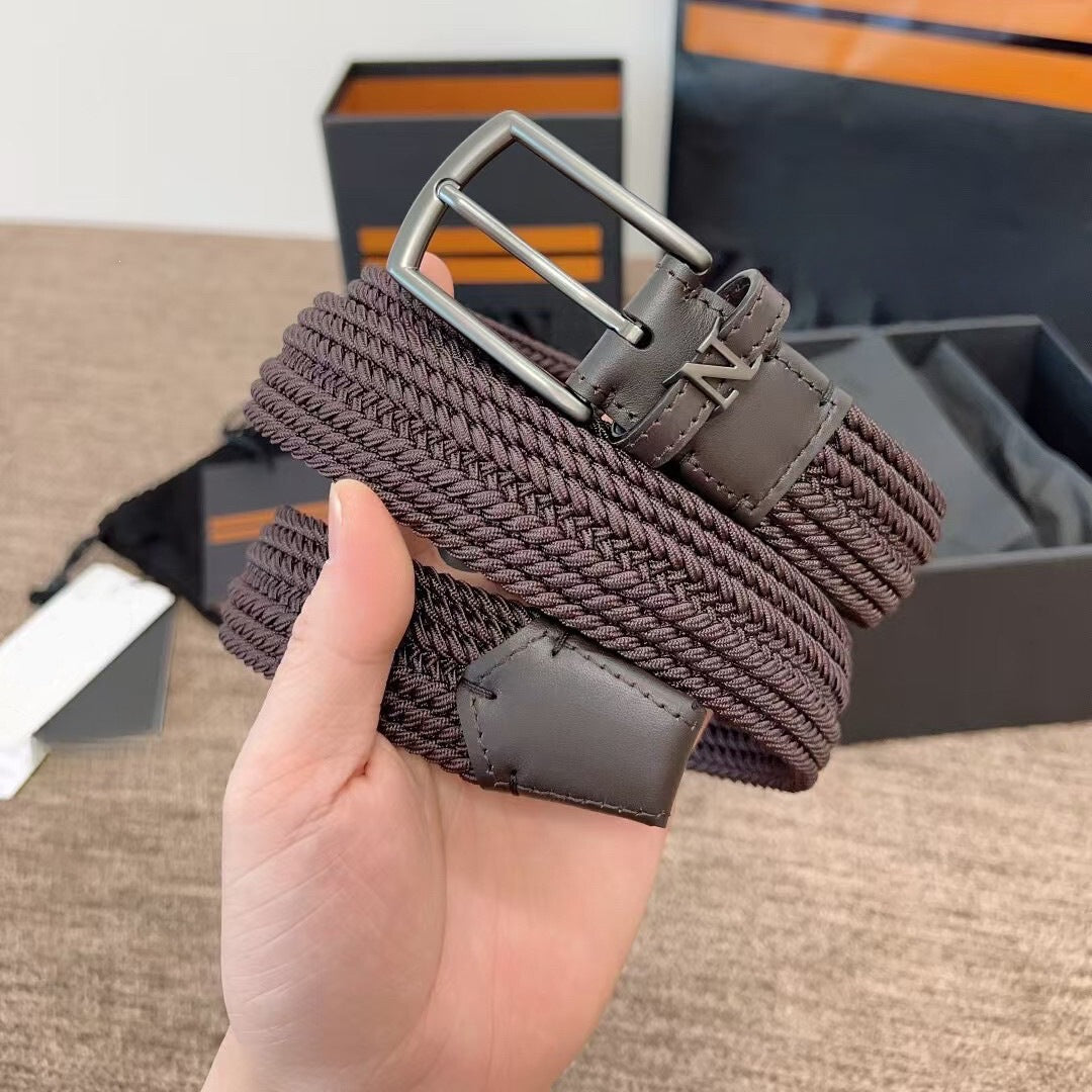 Mens Woven Elastic Leather Belt