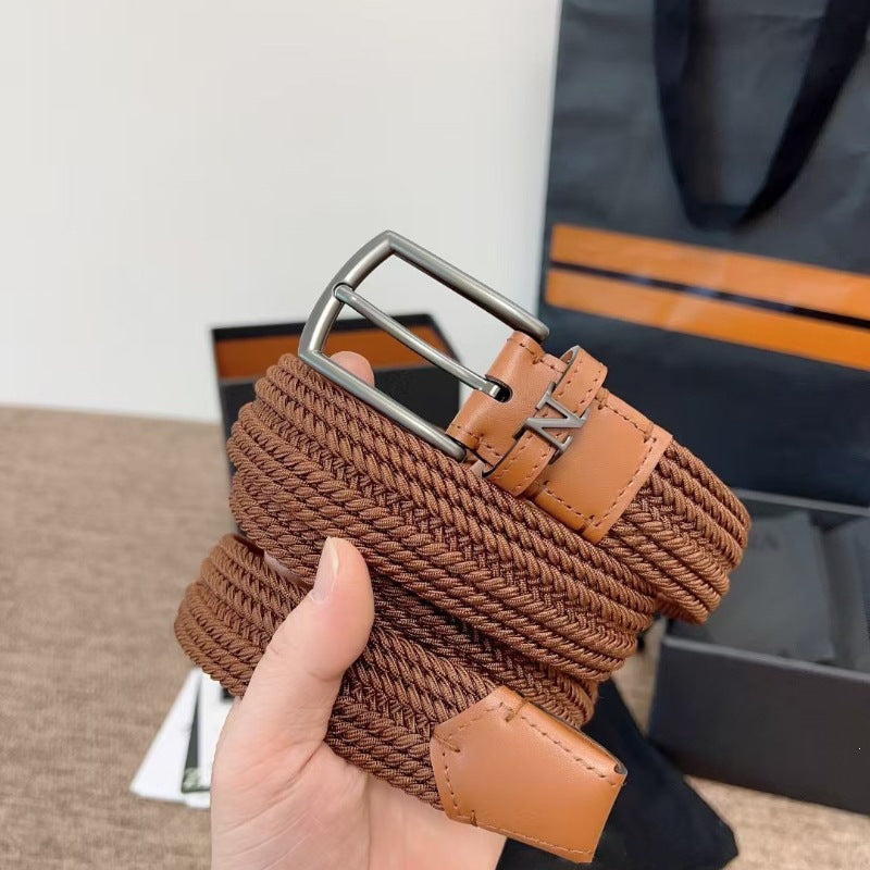 Mens Woven Elastic Leather Belt