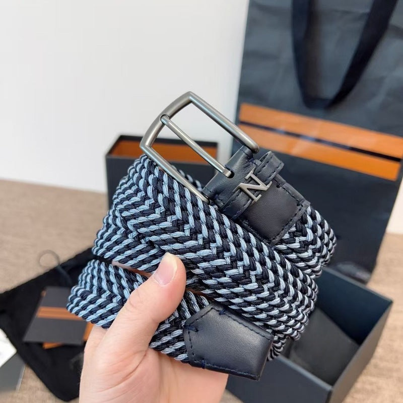 Mens Woven Elastic Leather Belt