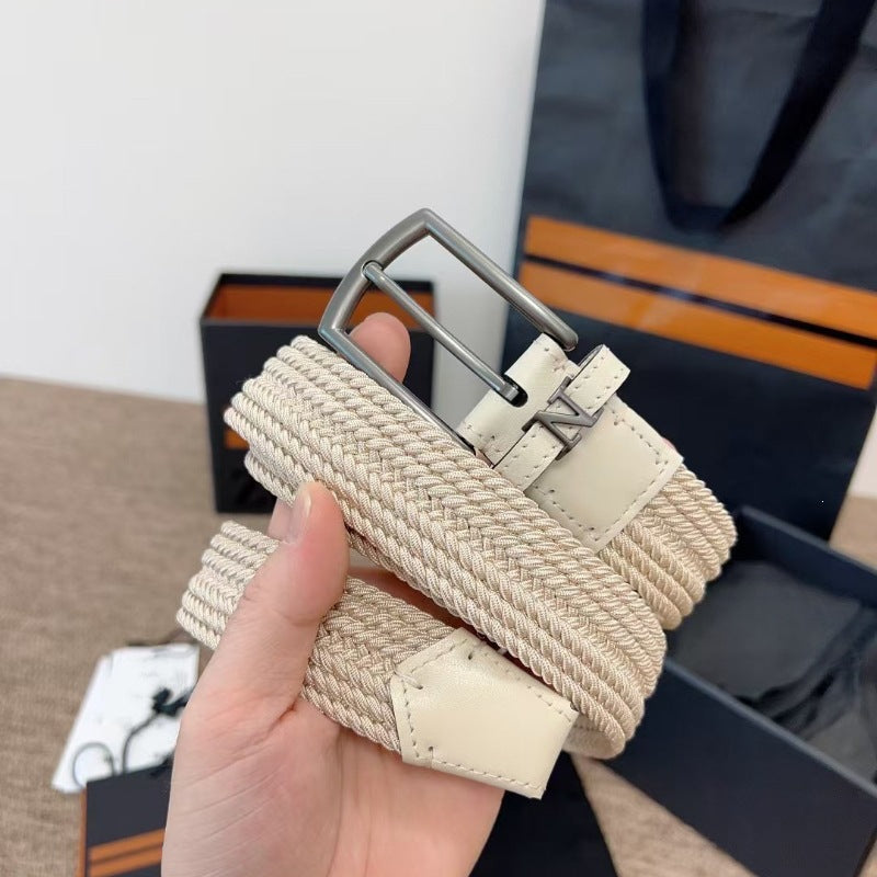 Mens Woven Elastic Leather Belt