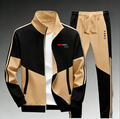 Mens zipper jacket printed casual set