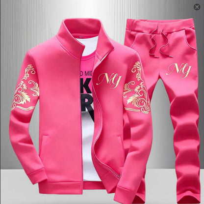 Mens zipper jacket printed casual set