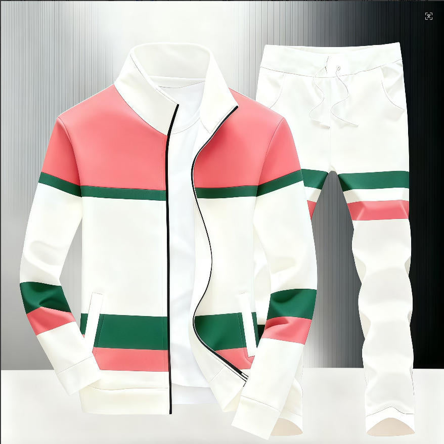 Mens zipper jacket printed casual set