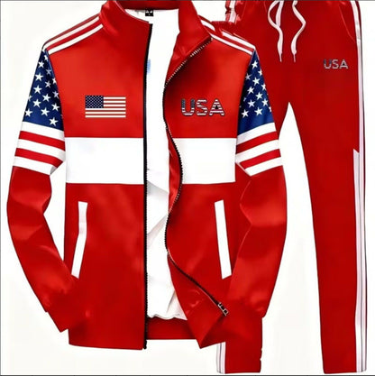 Mens zipper jacket printed casual set