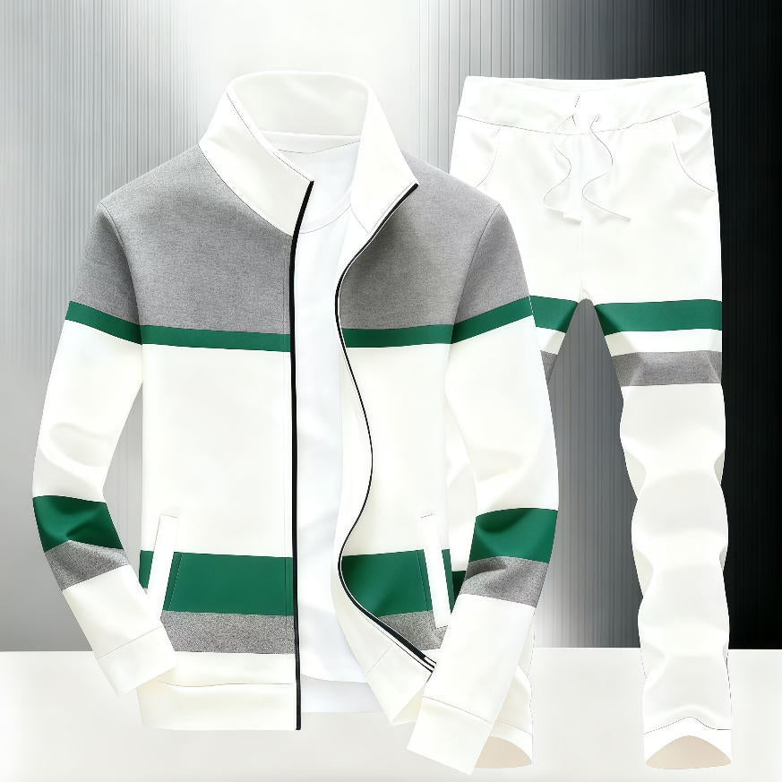 Mens zipper jacket printed casual set