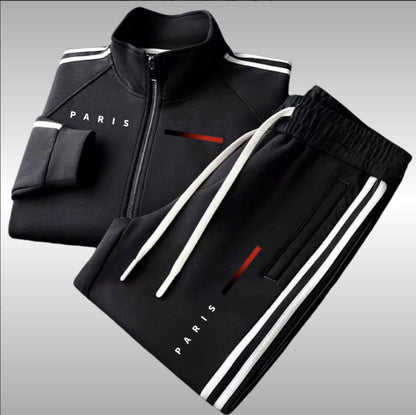 Mens zipper jacket printed casual set