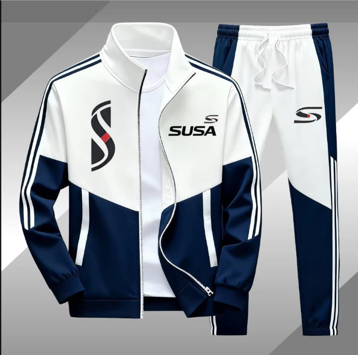 Mens zipper jacket printed casual set