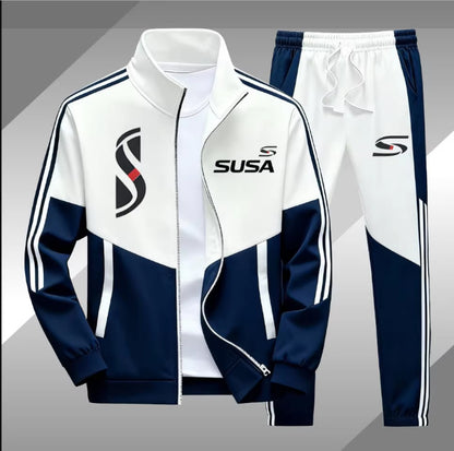 Mens zipper jacket printed casual set