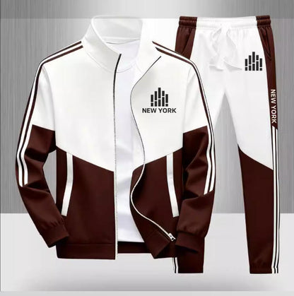 Mens zipper jacket printed casual set