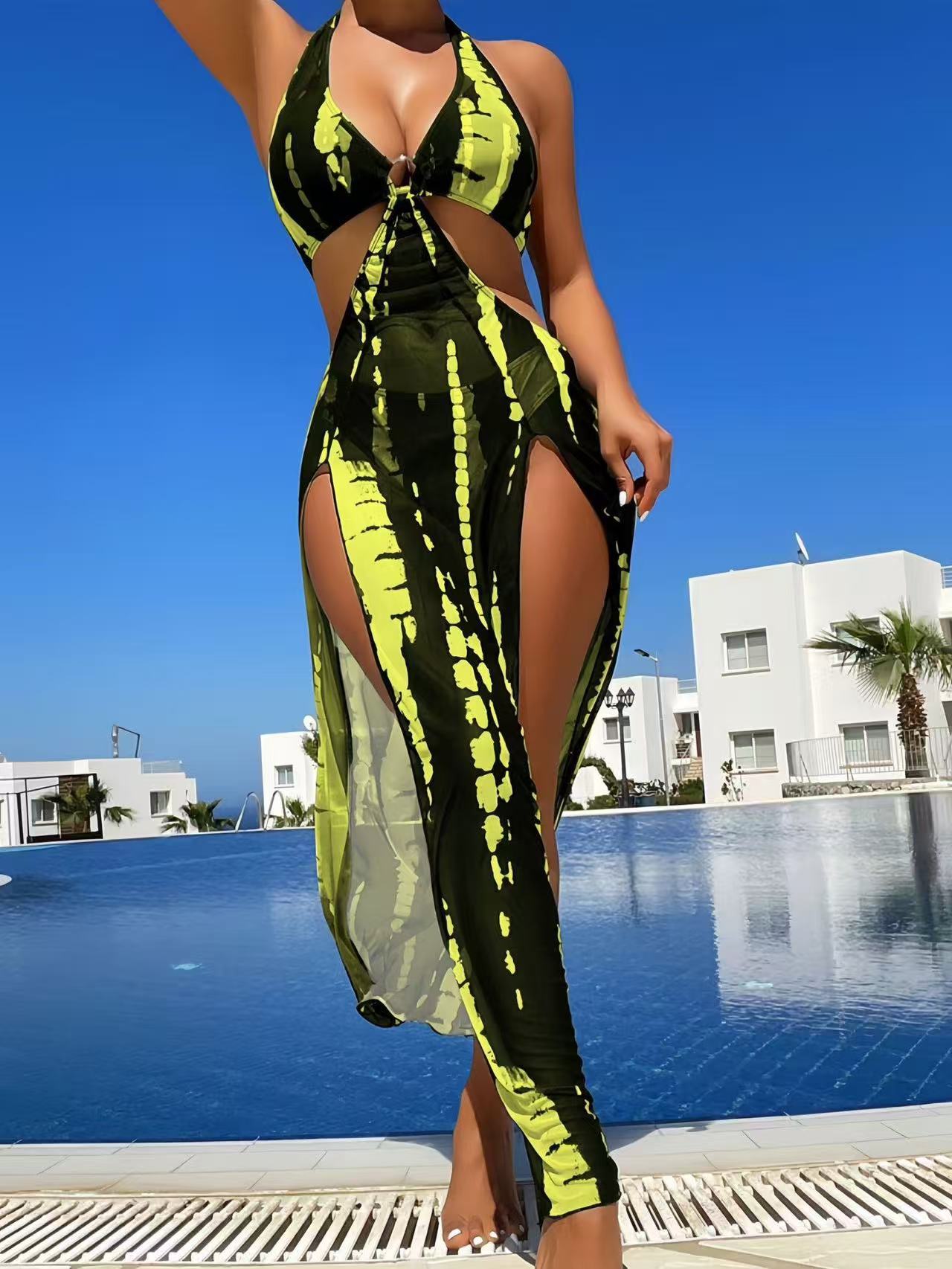 Mesh Bikini Two-Piece Swimsuit with Skirt